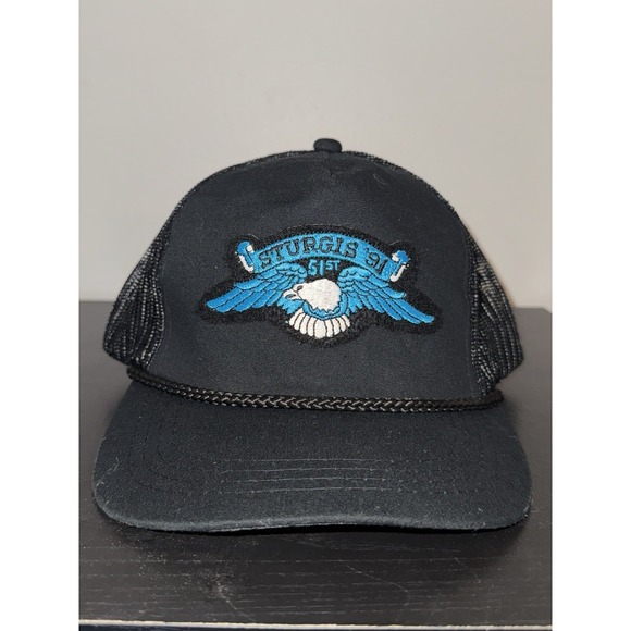 Vintage 1991 Sturgis 51st Rally Eagle Wings Black Mesh Trucker Hat Snapback